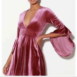 Pink Velvet Bell Sleeve Dress